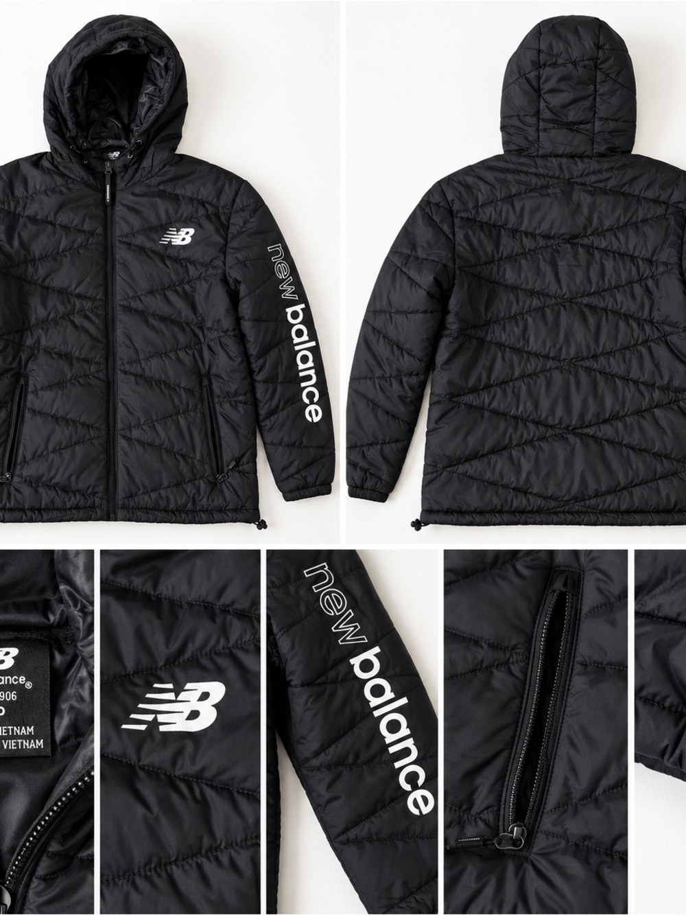 New Balance Black Hooded Quilted Puffer Jacket